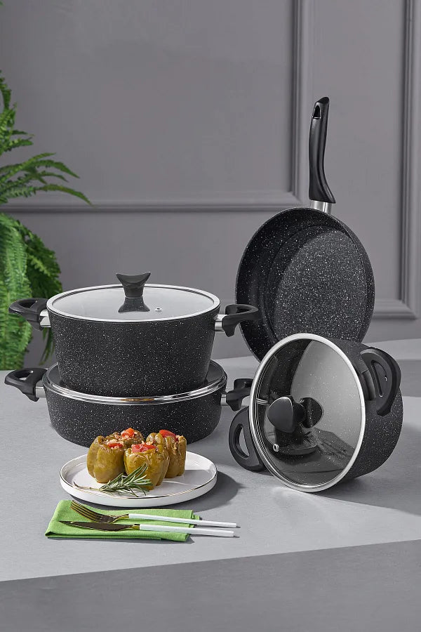 Taç Mastercook 7 Piece Granite Cookware Set Black