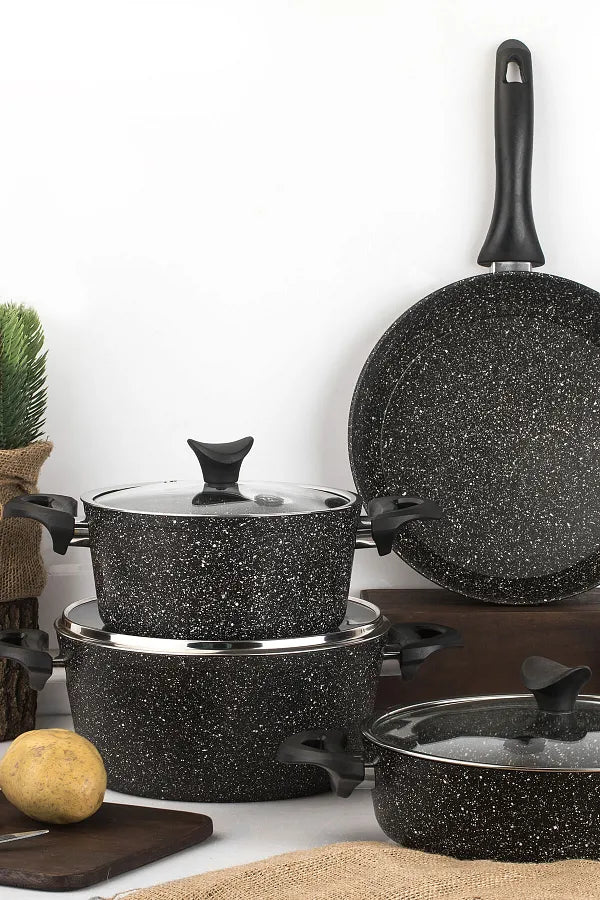 Taç Mastercook 7 Piece Granite Cookware Set Black