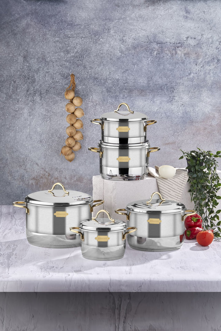 Bonera Nirvana 10 Pieces - Stainless Steel Cookware Set With Gold Detail