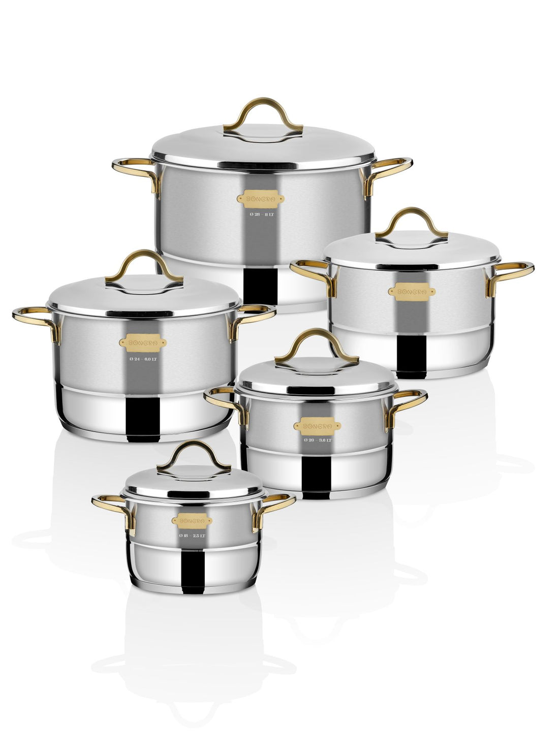 Bonera Nirvana 10 Pieces - Stainless Steel Cookware Set With Gold Detail