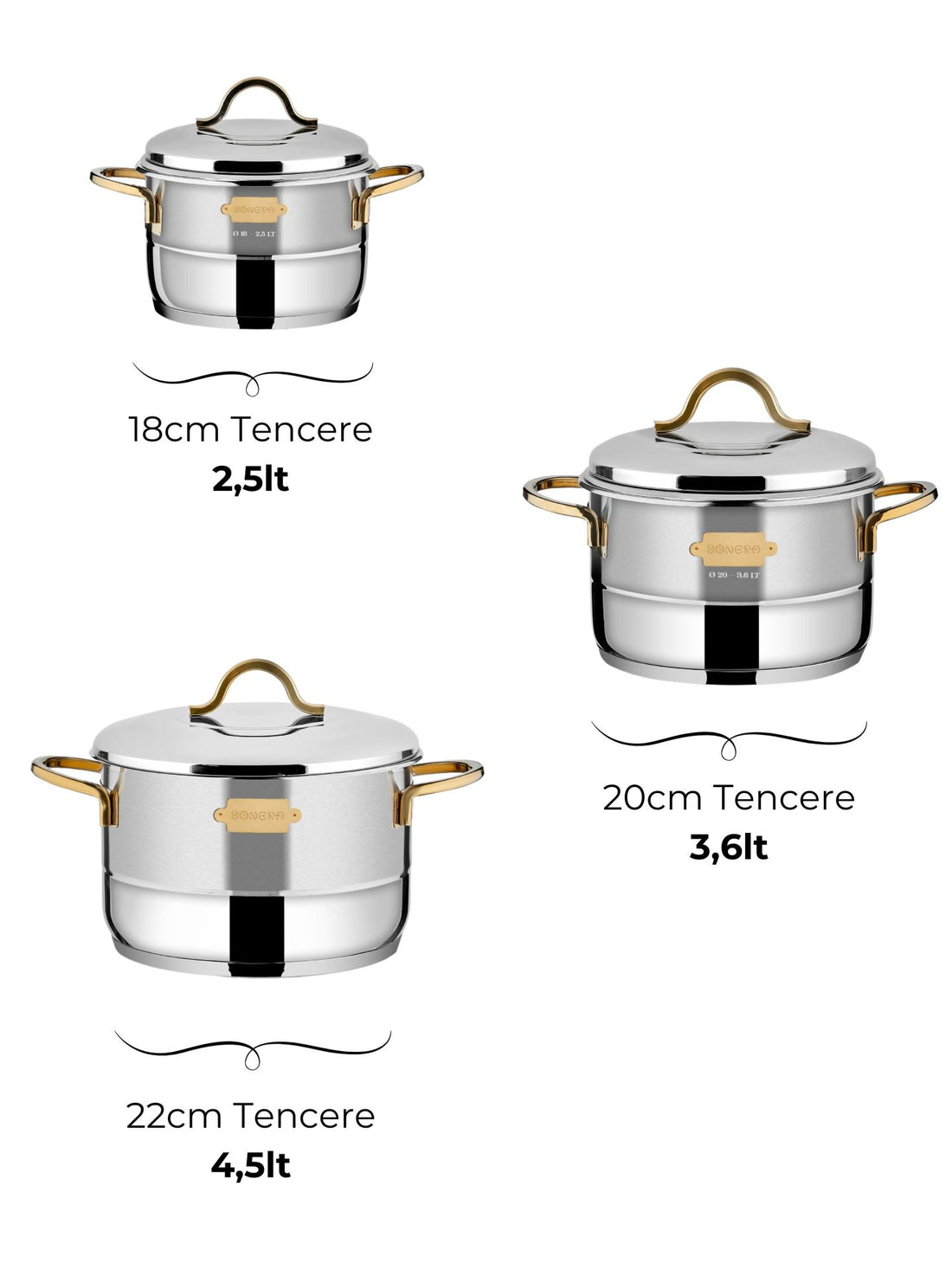Bonera Nirvana 10 Pieces - Stainless Steel Cookware Set With Gold Detail