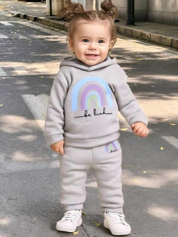 SHEIN Streecool Kids بدلة رياضية سميكة ذات قبعة مطبوع عليها للبنات للخريف/الشتاء